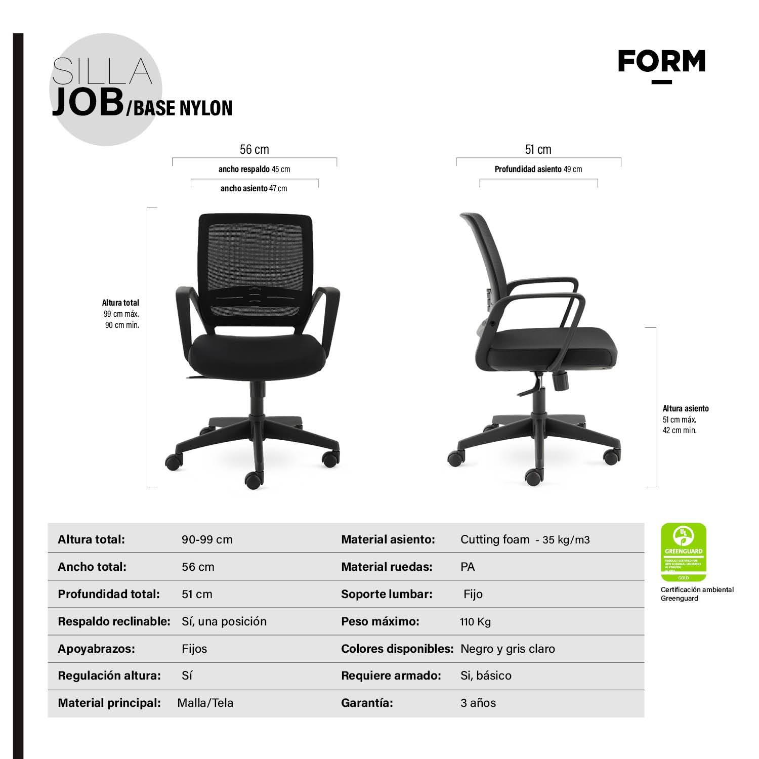 Silla Oficina Job Base Nylon Negro