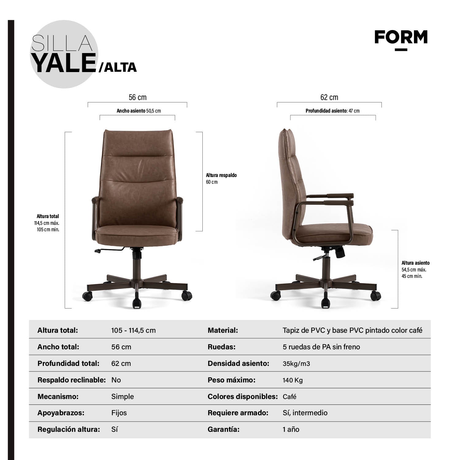 Silla Home Office Yale Alta Café