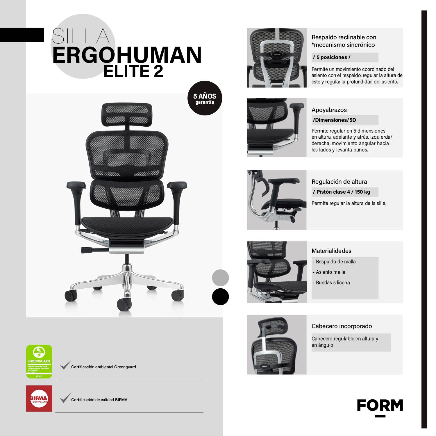 Silla Ergohuman Elite 2 Negro con cabecero