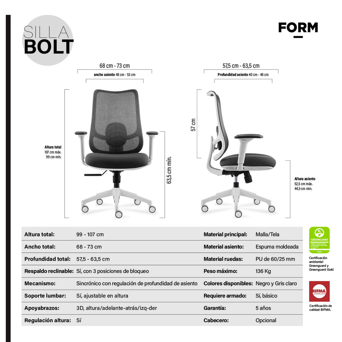Silla Ejecutiva Oficina Bolt Gris Claro