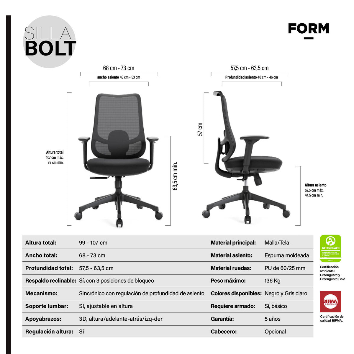 Silla Ejecutiva Oficina Bolt Negra